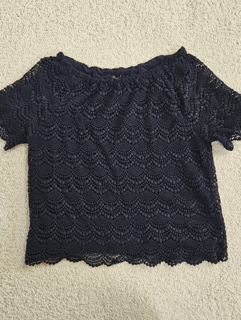 Talbots Navy Blue Lace Off-Shoulder Top